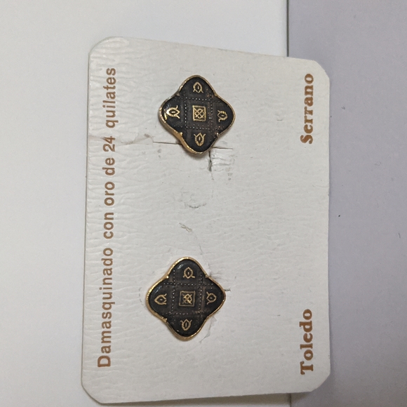 Vintage Toledo Spain Gold Damascene Clip-On Earrings - Picture 2 of 4